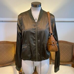 Thread & Supply Olive Green Satin Bomber Jacket Women's L